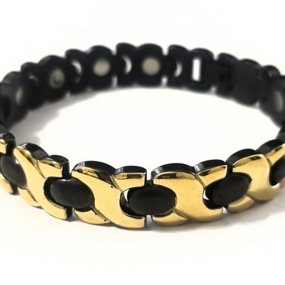 316L stainless steel‎ black gold tarnish resistant men women magnetic bracele…